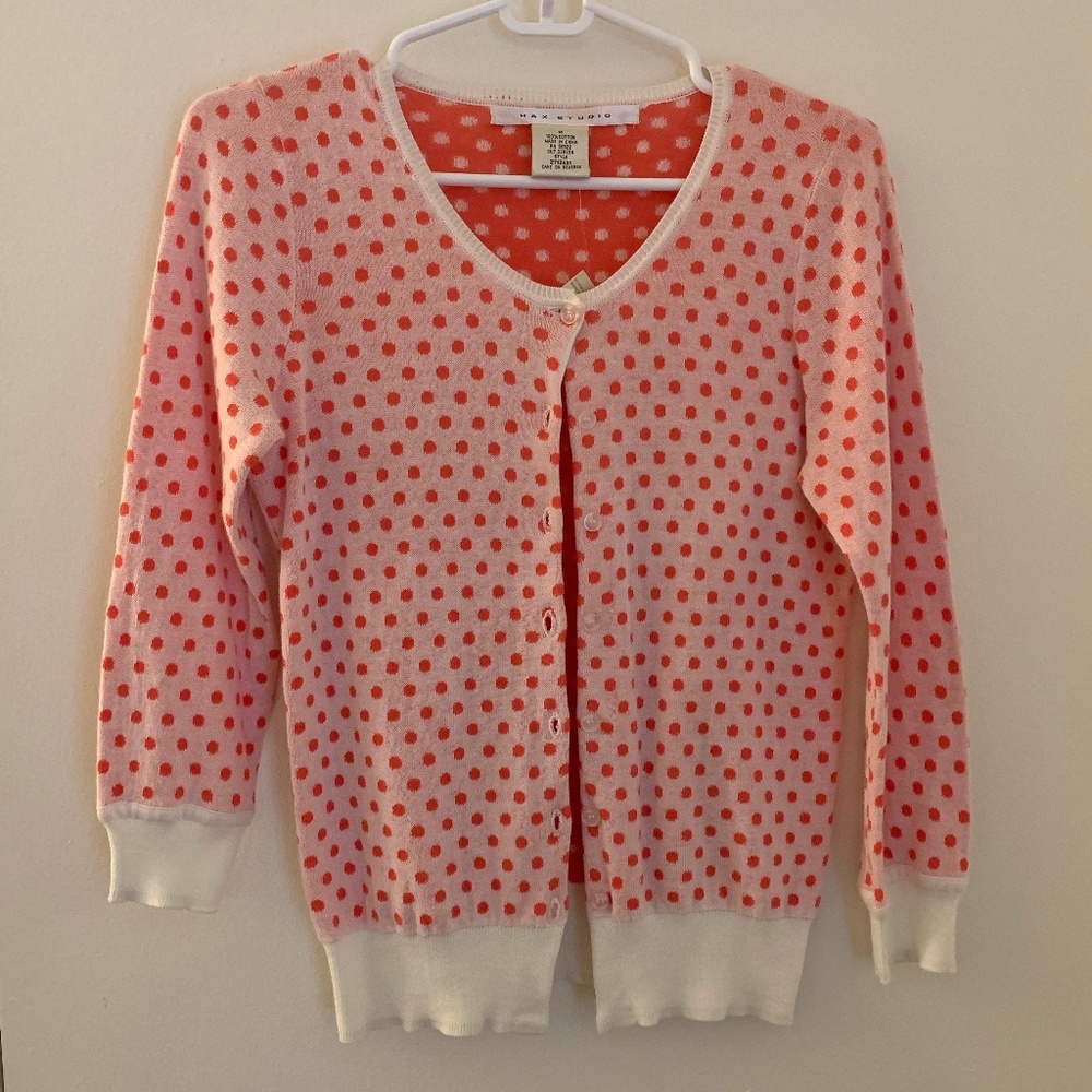 Max Studio Cotton Polka Dot Cardigan